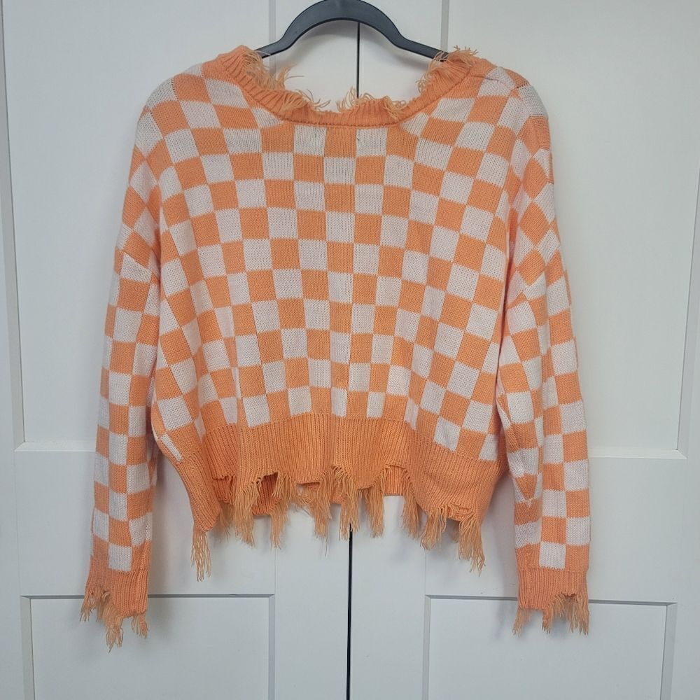 Just Polly Vneck Frayed Sweater, Small - Picture 6 of 8